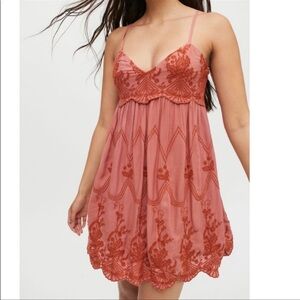 Urban outfitters Jamie burnt orange & pink embroidered babydoll frock dress
